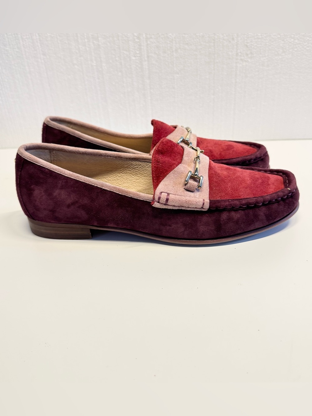SAM EDELMAN Talia Burgundy Pink Colorblock Suede Leather Loafers Sz 7.5